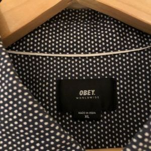 Obey Navy & White Dot Button Down
